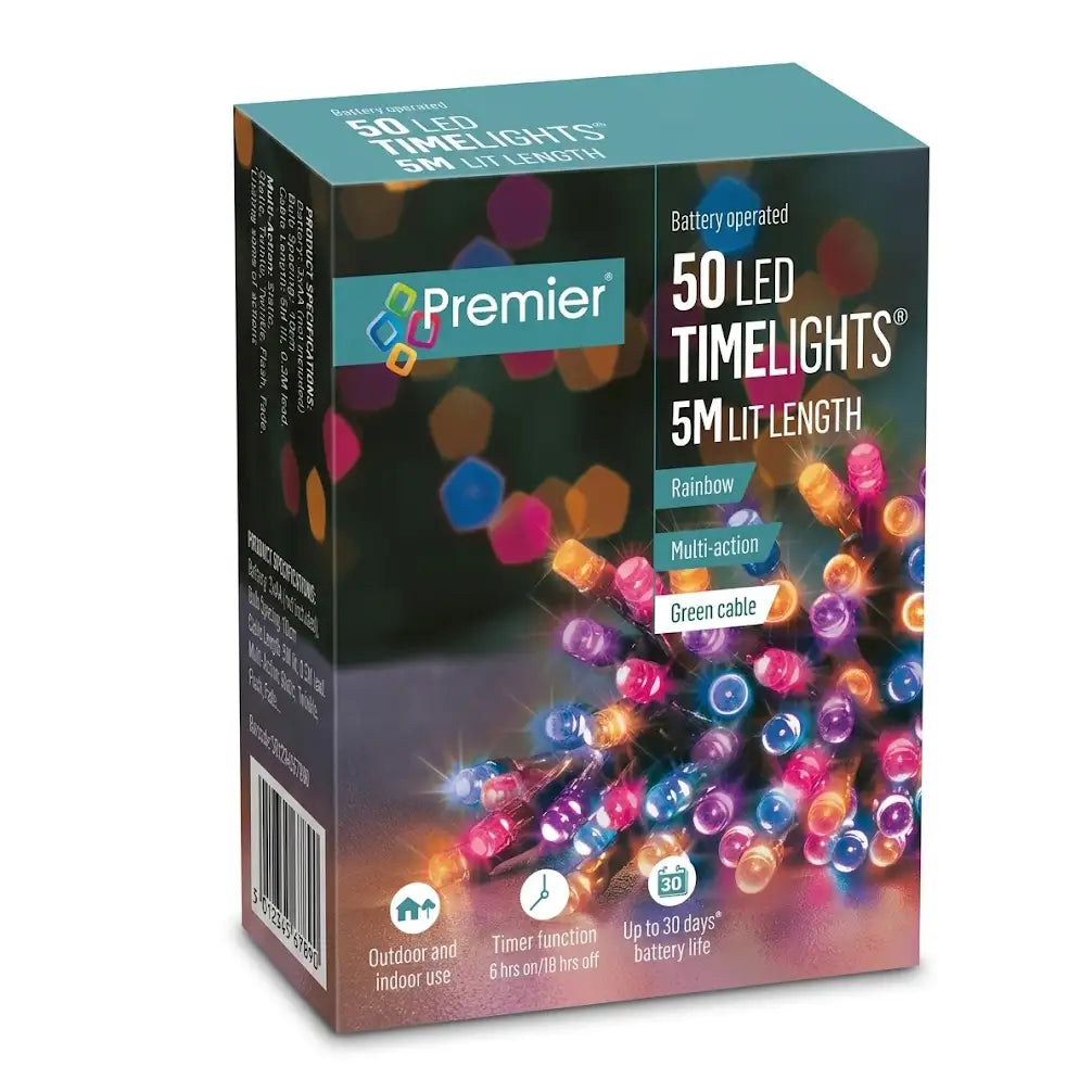 Premier Decorations 50 LED Timelights - Rainbow LED Lights