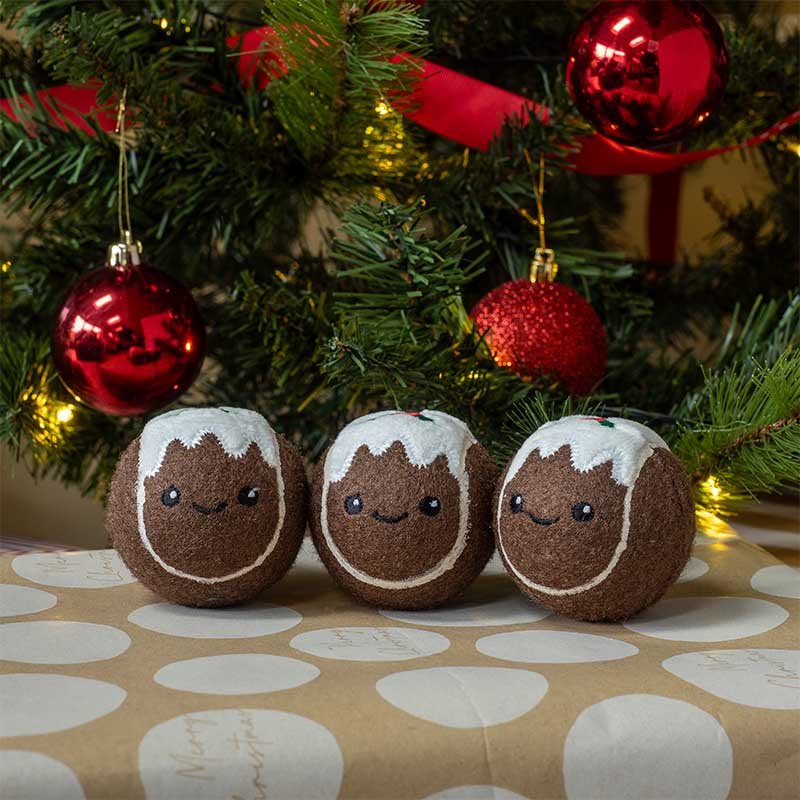 Christmas Pudding Pooch Tennis Balls - Pack of 3
