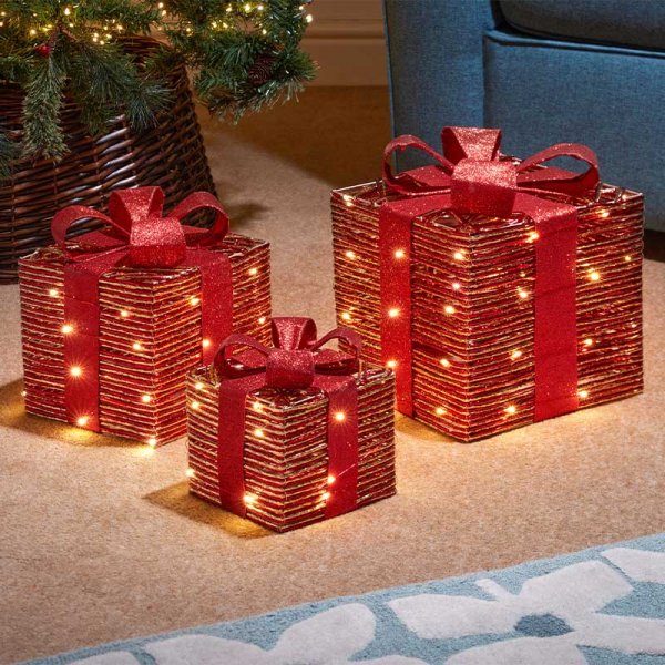 Three Kings Christmas Light Gift Box Red/Gold - Set of 3