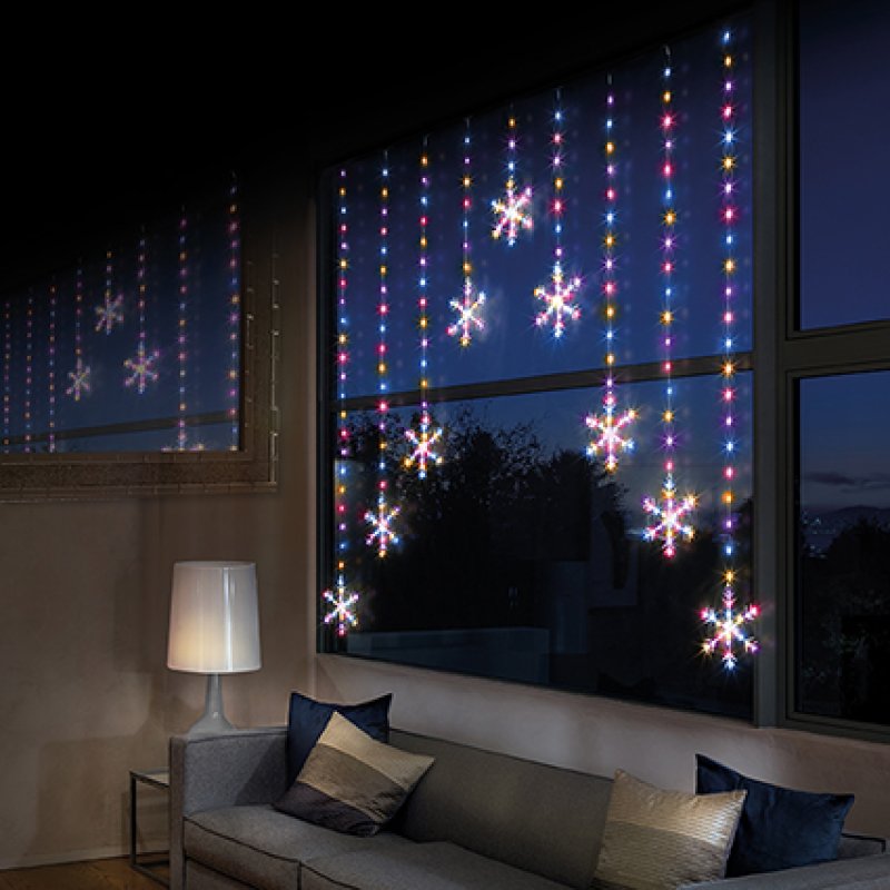 Premier Snowflake Curtain Light - 339 Rainbow LED Lights