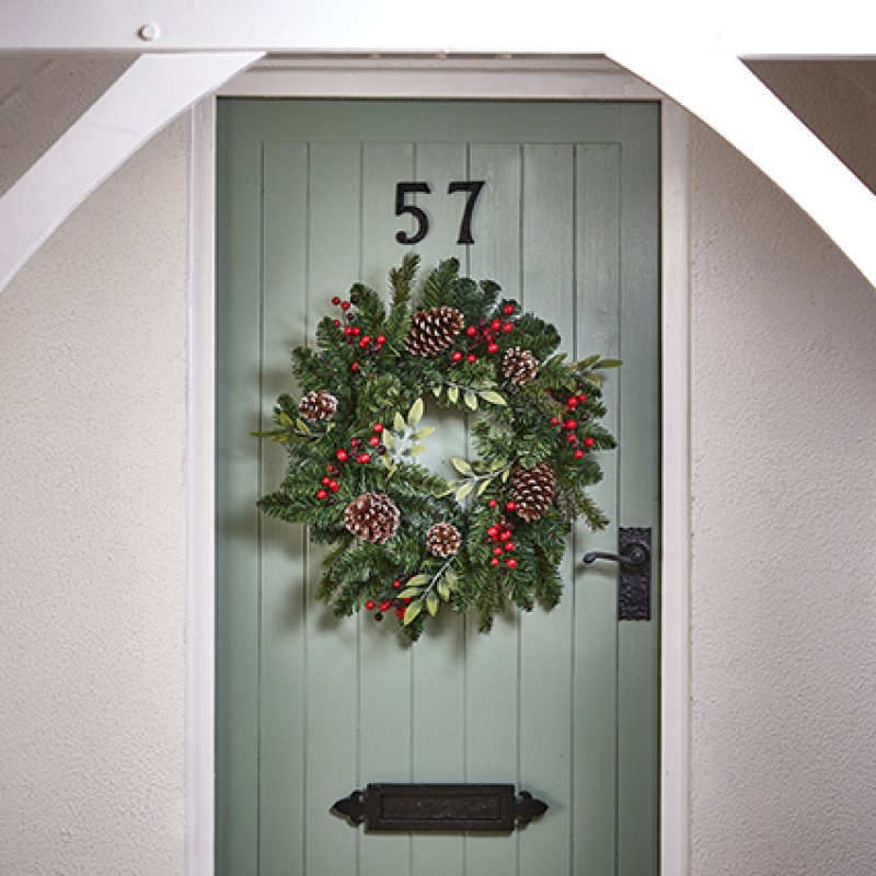Premier 50cm Champagne Gold Glitter Wreath With Berry & Cones