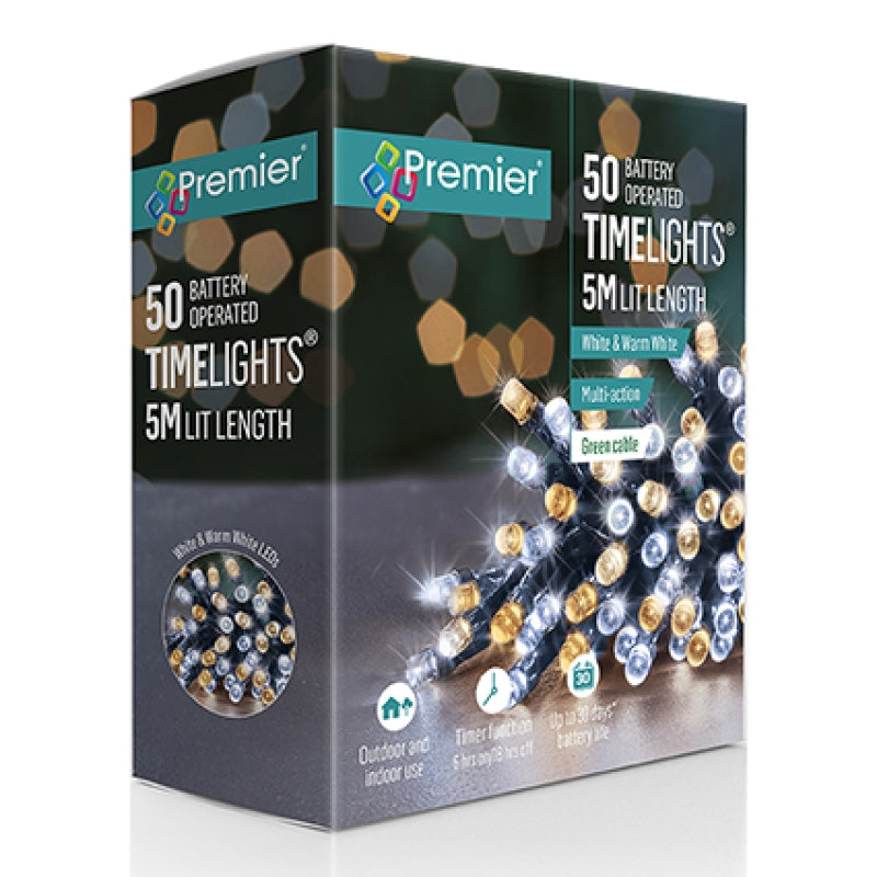 Premier 50 LED Multi-Action Battery Operated - White & Warm White Lights