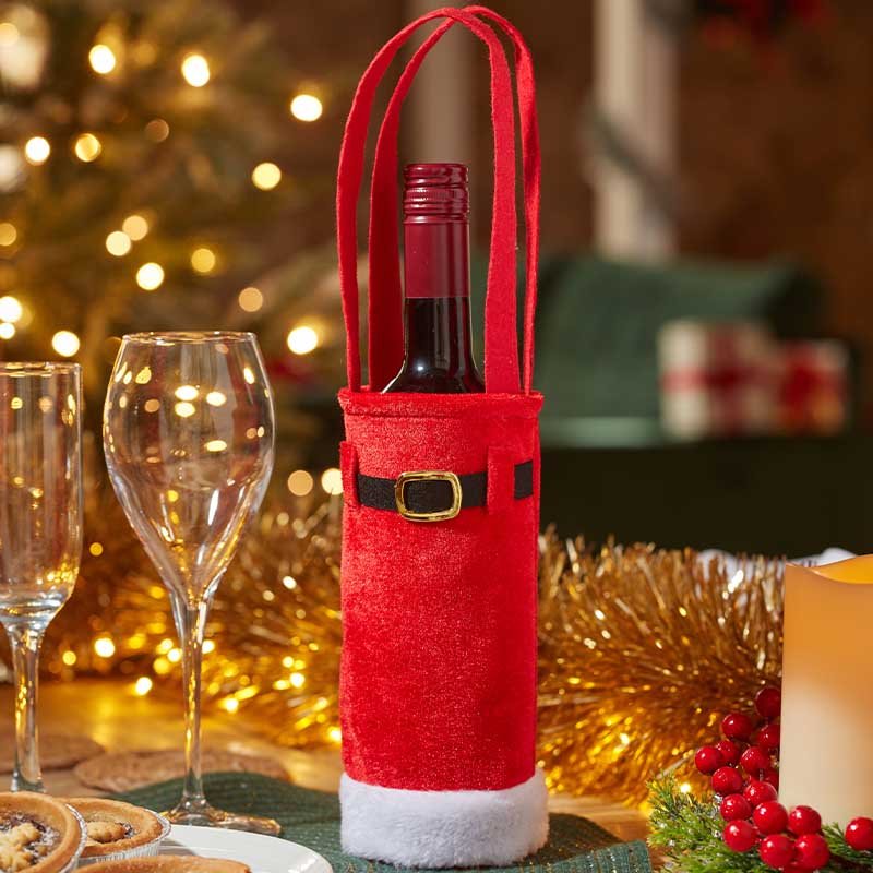 Santa Christmas Wine Bottle Cover with Hat