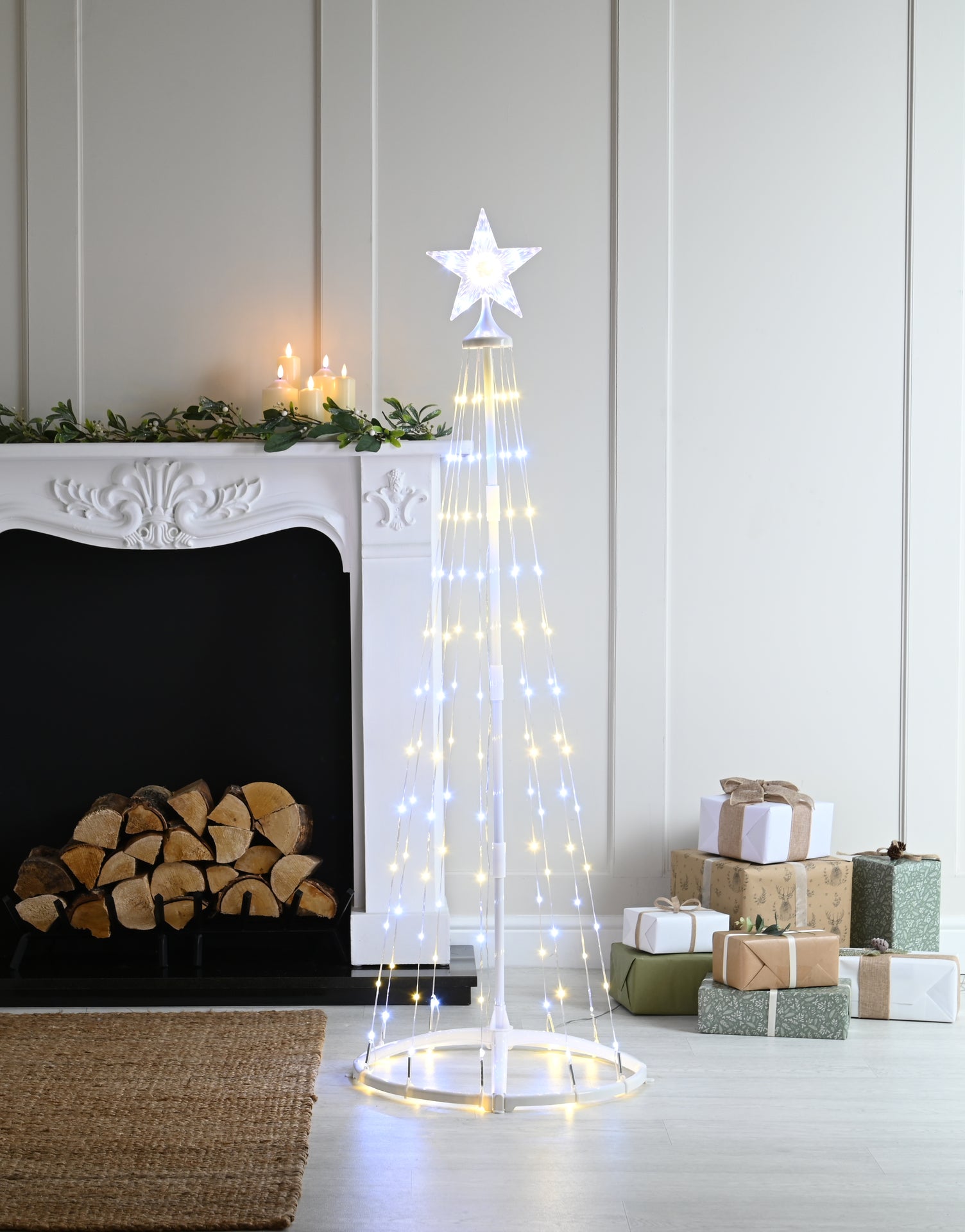 Festive Cone Tree - White & Warm White 150cm