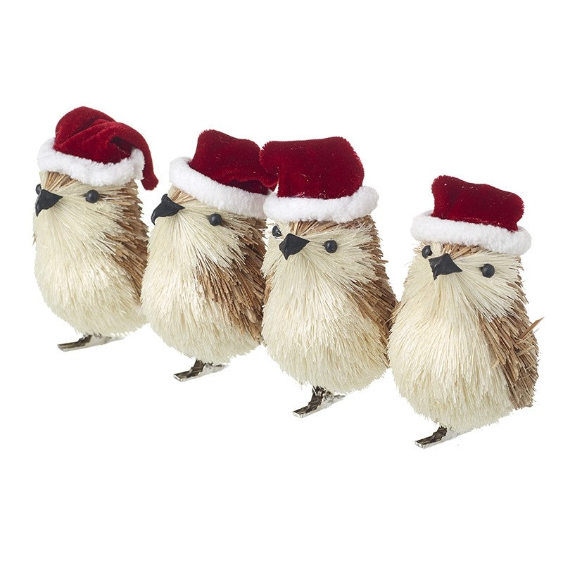 Charming Birds in Santa Hats (4-Pack)