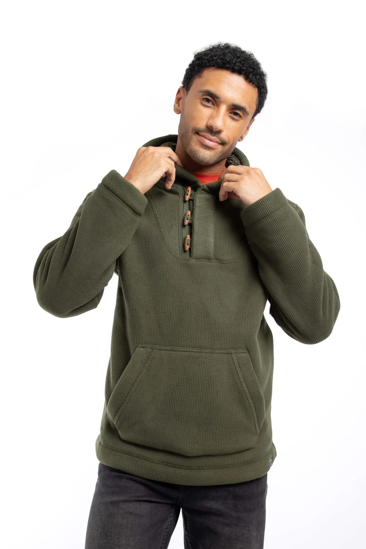 Weird Fish Inglewood Men's Button Neck Hoody - Fir Green