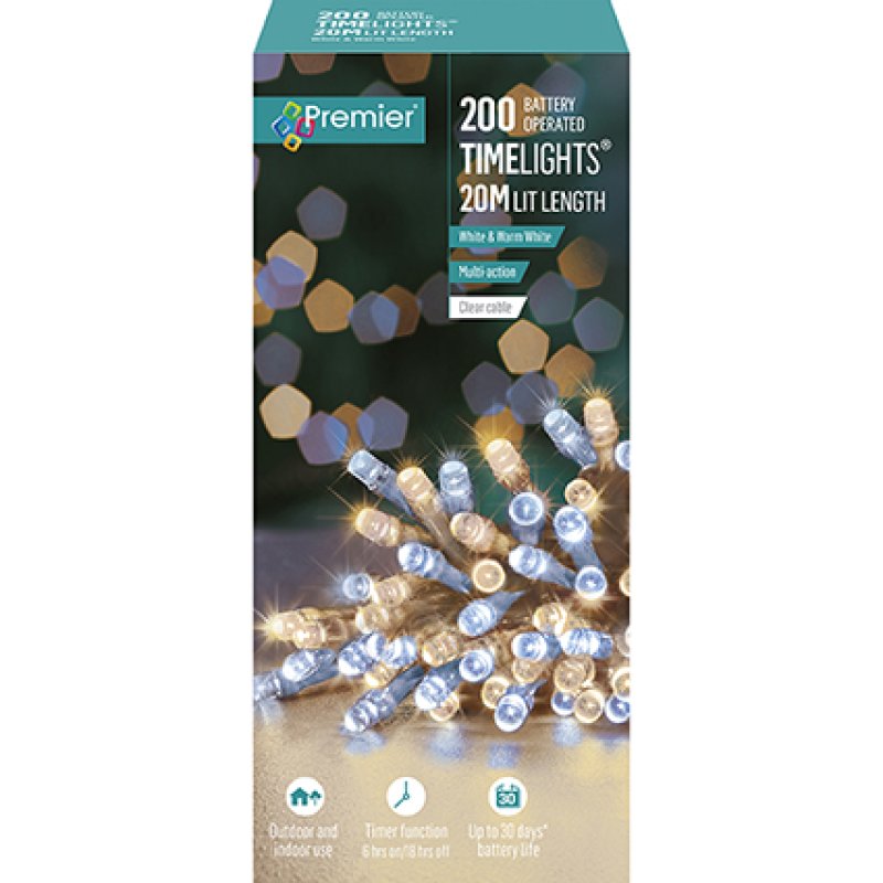 Premier 200 Multi-Action Battery Operated White & Warm White LED Lights