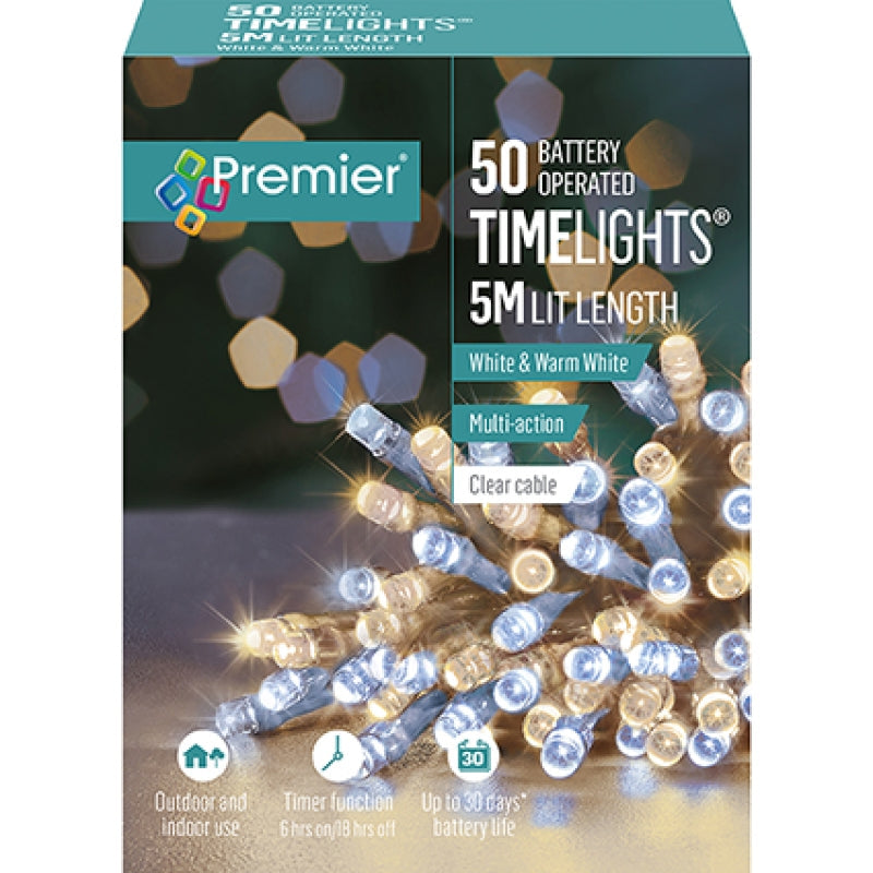 Premier 50 White & Warm White LED Lights - Battery Operated