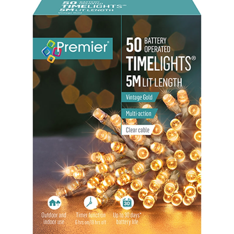 Premier 50 Vintage Gold LED Lights - Battery Operated