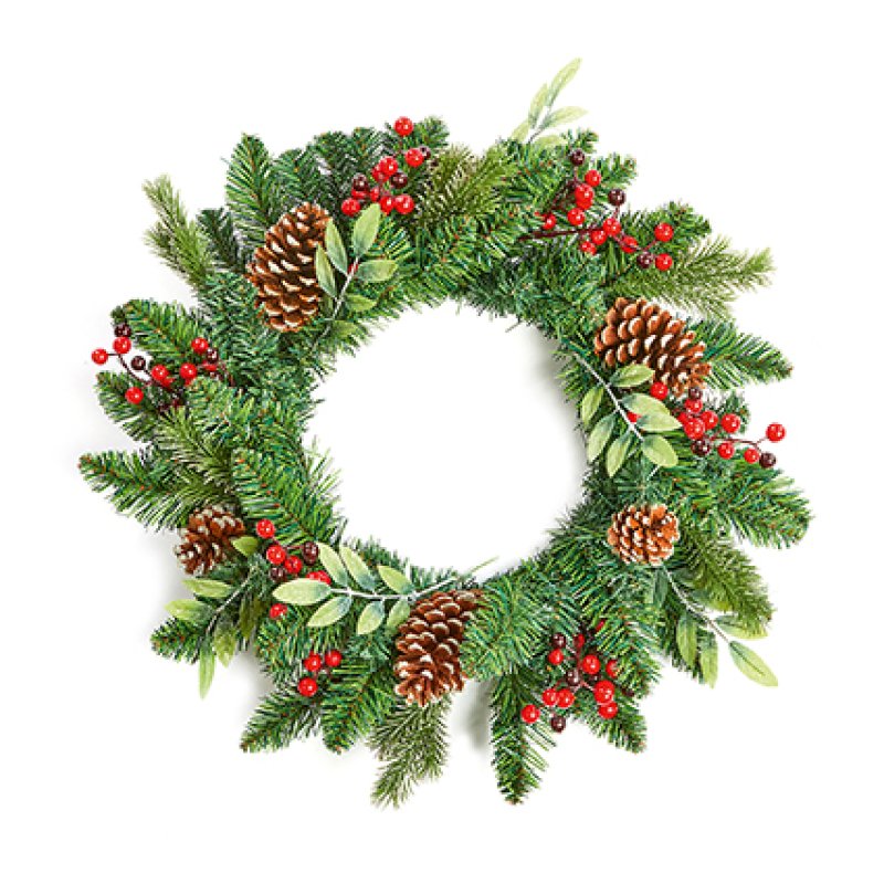 Premier 50cm Champagne Gold  Glitter Wreath With Berry & Cones