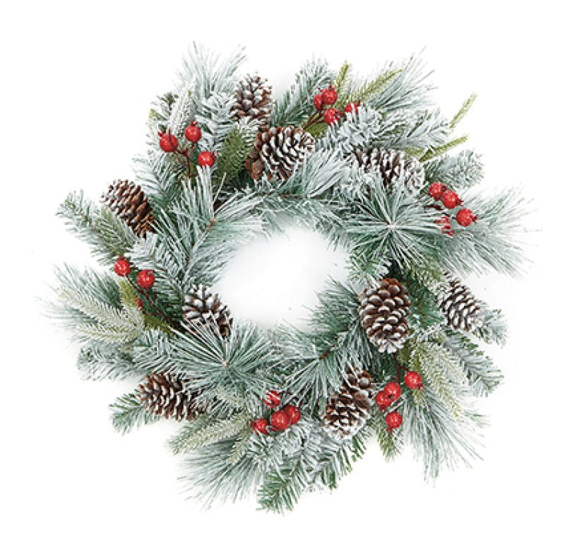 Premier 60cm Flocked Wreath With Berries & Pine Cones