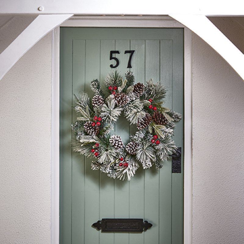 Premier 60cm Flocked Wreath With Berries & Pine Cones