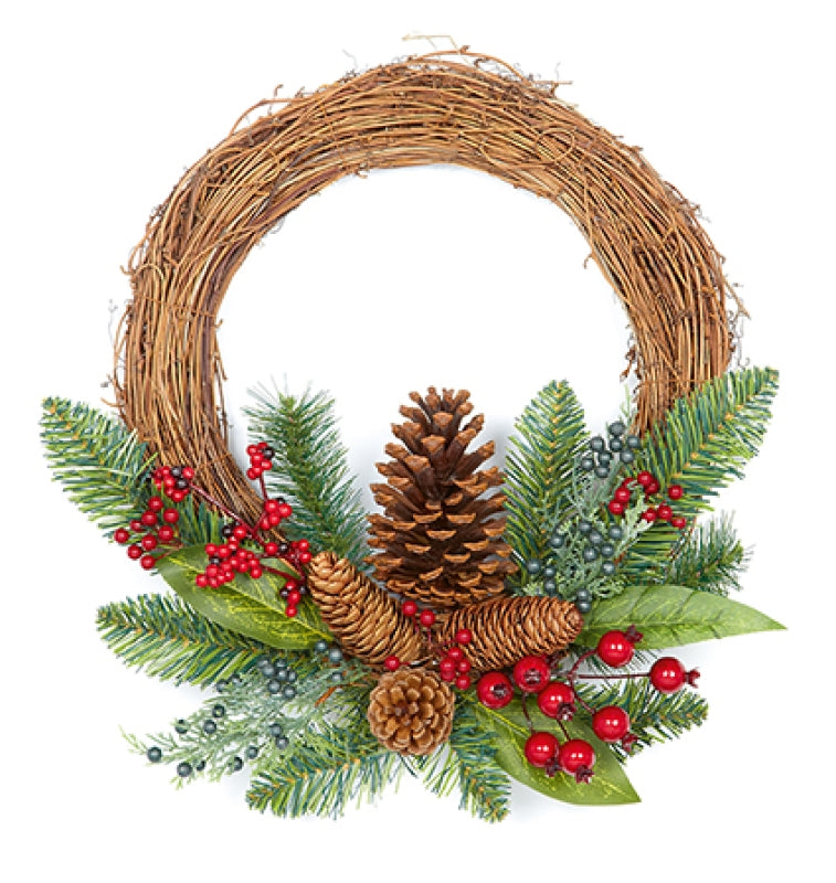 Premier Natural Red Berry Rattan Wreath - 32cm