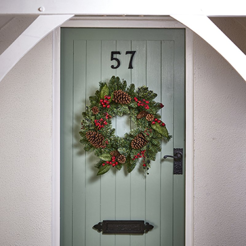 Premier 45cm Natural Red Berry Wreath With Pine Cones
