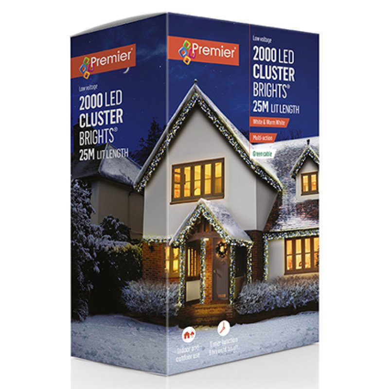 Premier 2000 White & Warm White LED Cluster Lights - Multi-Action