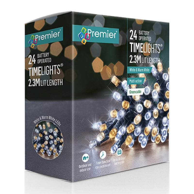 Premier 24 White & Warm White LED Lights - Battery Operated