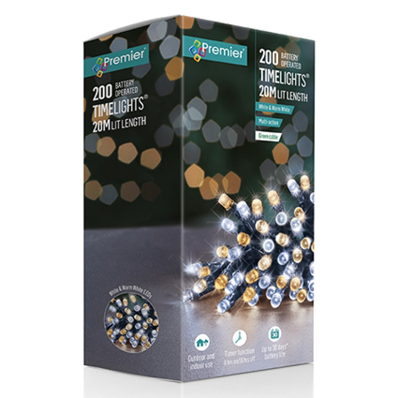 Premier 200 White & Warm White LED Lights - Battery Operated