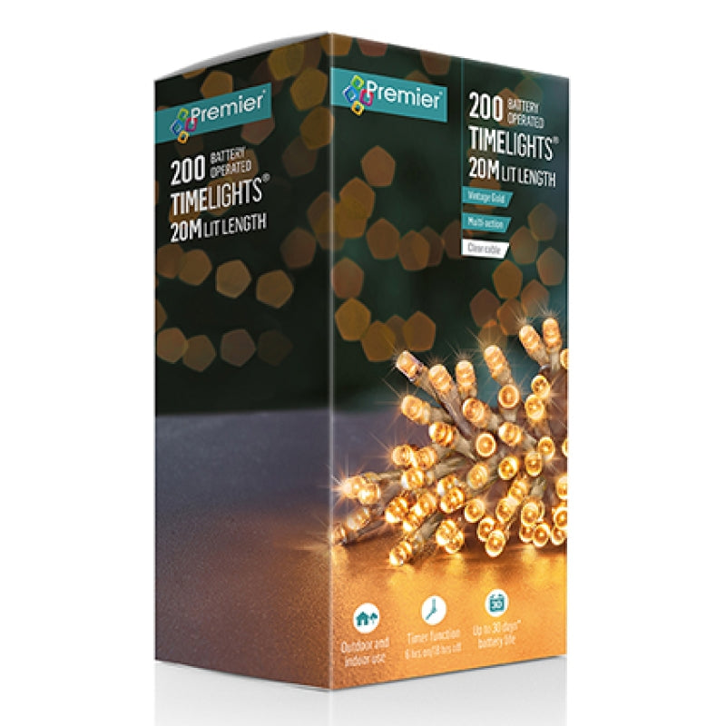 Premier Vintage Gold 200 LED Lights - Battery Operated