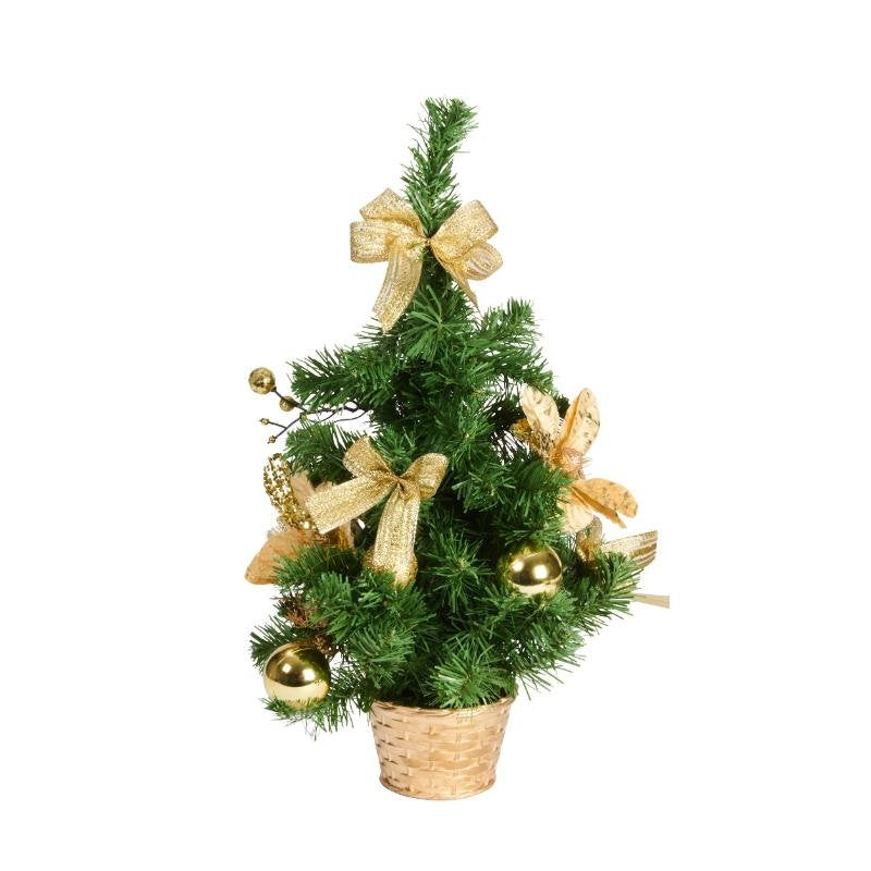 Handcrafted Table Top Christmas Tree with Golden Adornments - 40cm