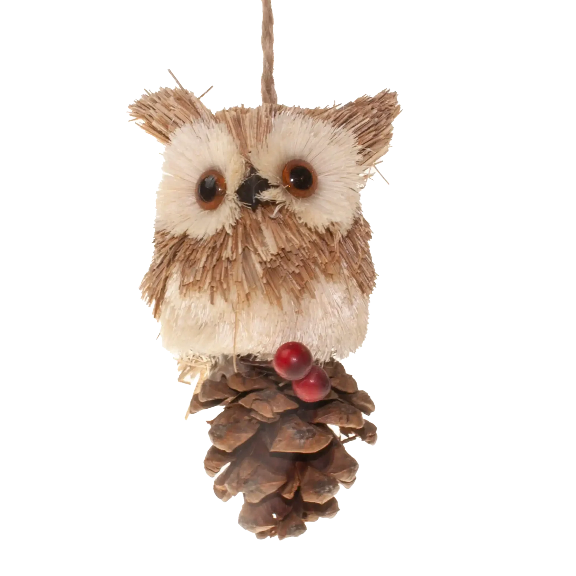 Festive 10cm Natural Bristle Owl Christmas Tree Ornament