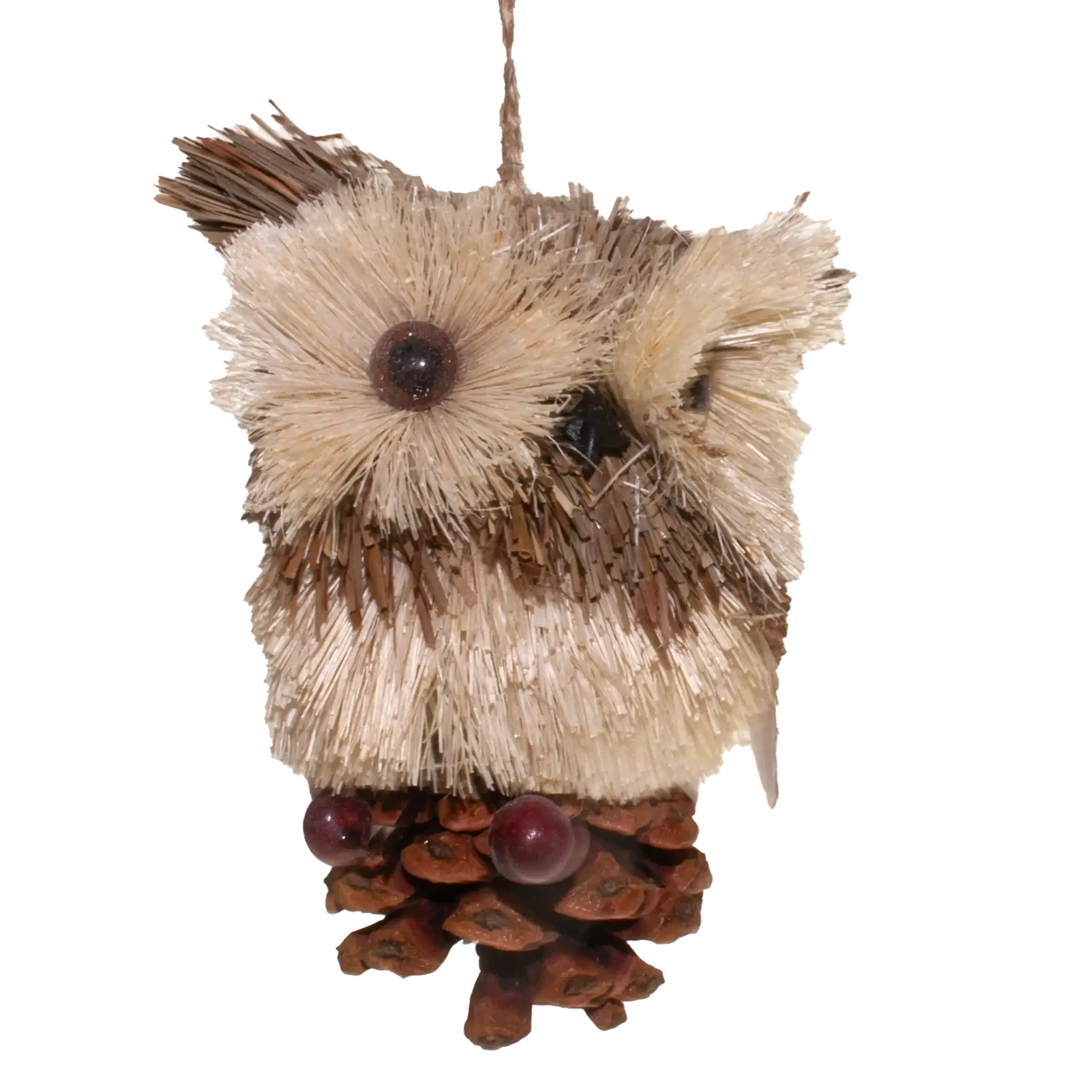 Festive 10cm Natural Bristle Owl Christmas Tree Ornament