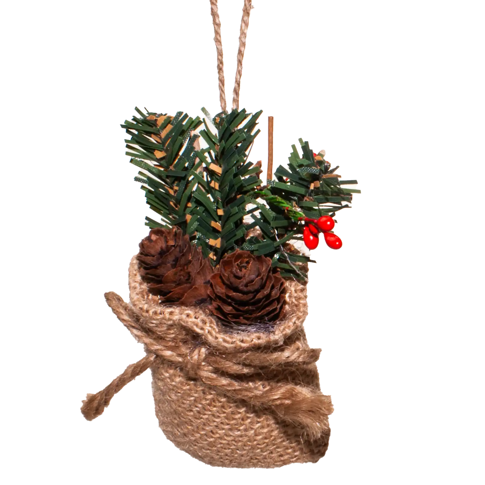 Festive 7.6cm Hessian Sack Christmas Tree Ornament