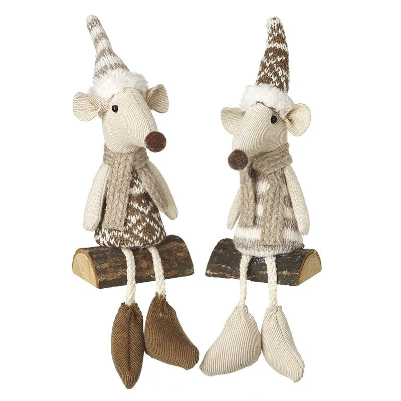 Taupe Felt Sitting Mice Ornaments – Assorted Festive Figures (24cm)