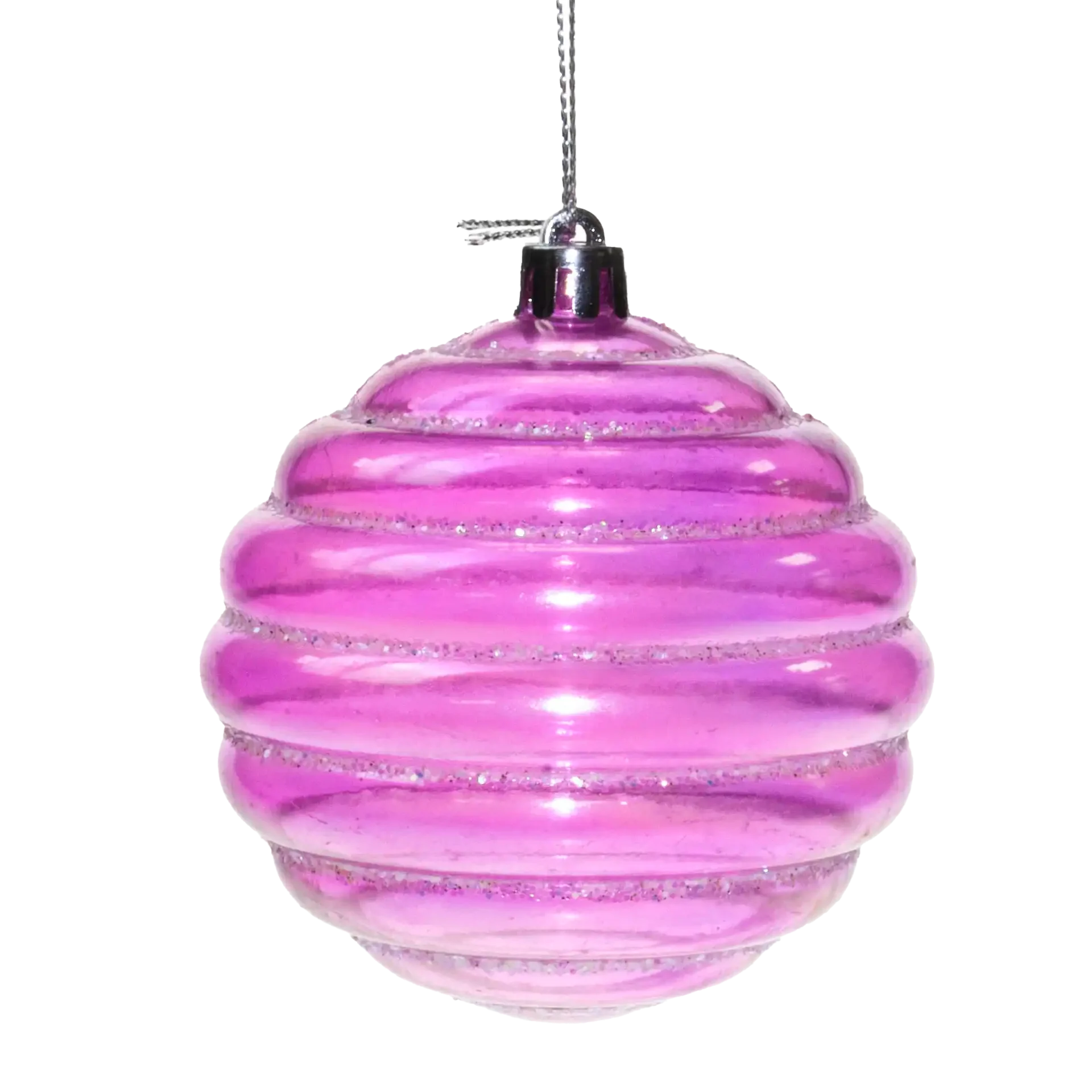 Festive 8cm Petrol Effect Ridged Christmas Bauble