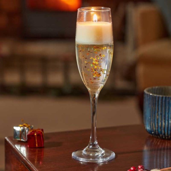 Three Kings Candle Champagne Flute Sante! Christmas Decoration