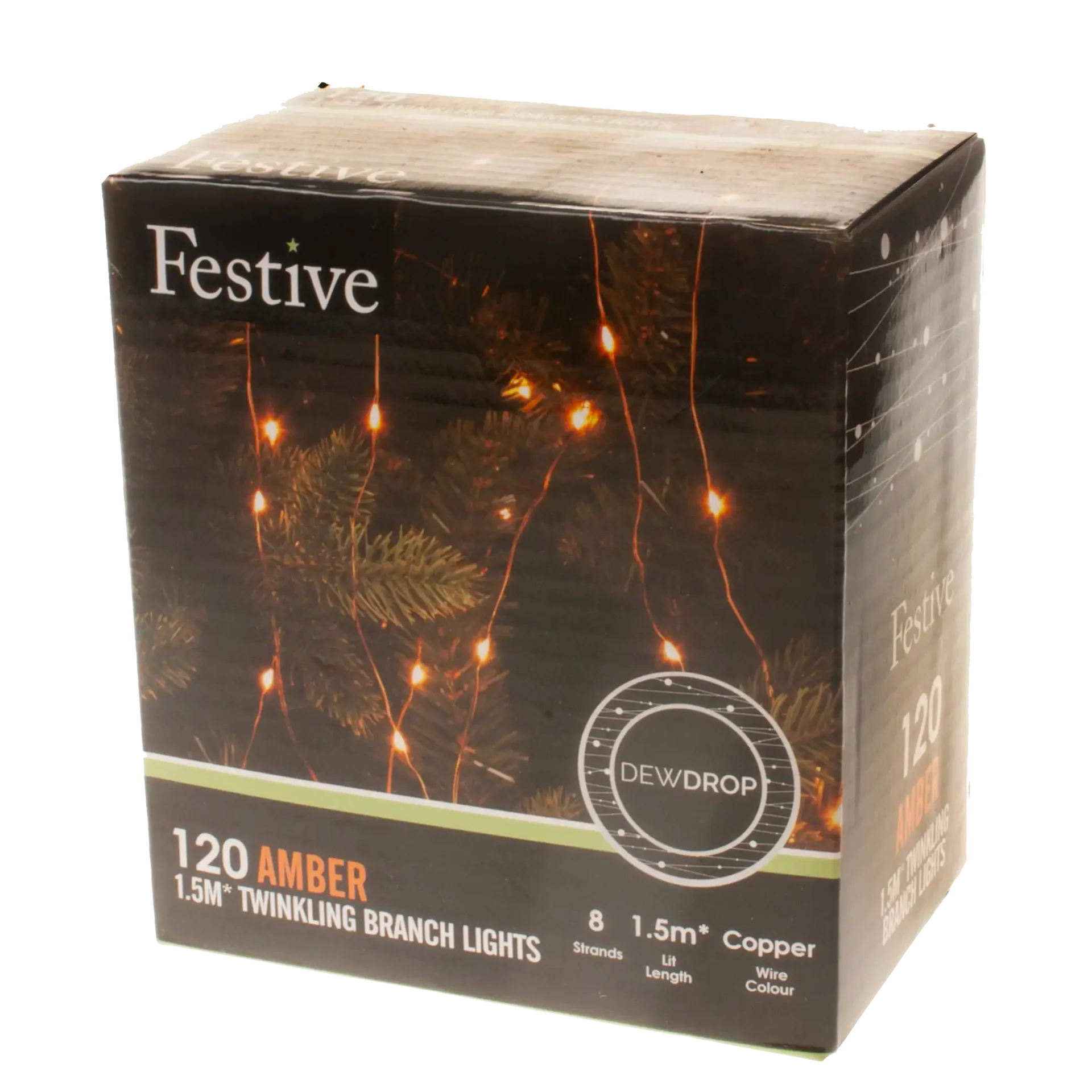 Festive 120 Amber Christmas Twinkling Dewdrop Branch Lights - 1.5 Metres