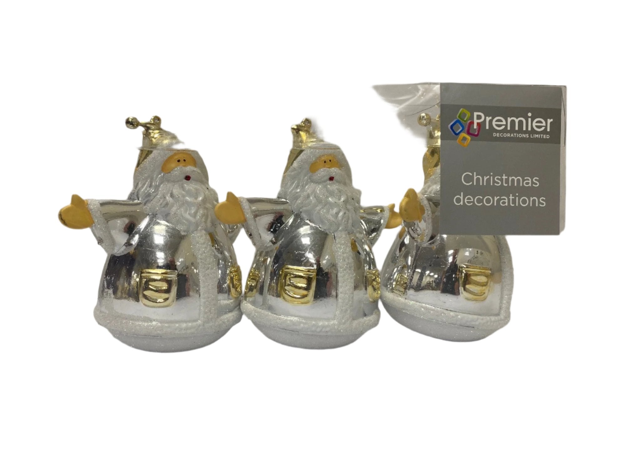 Premier 11cm Santa Christmas Tree Decorations Set of 3 - Gold or Silver