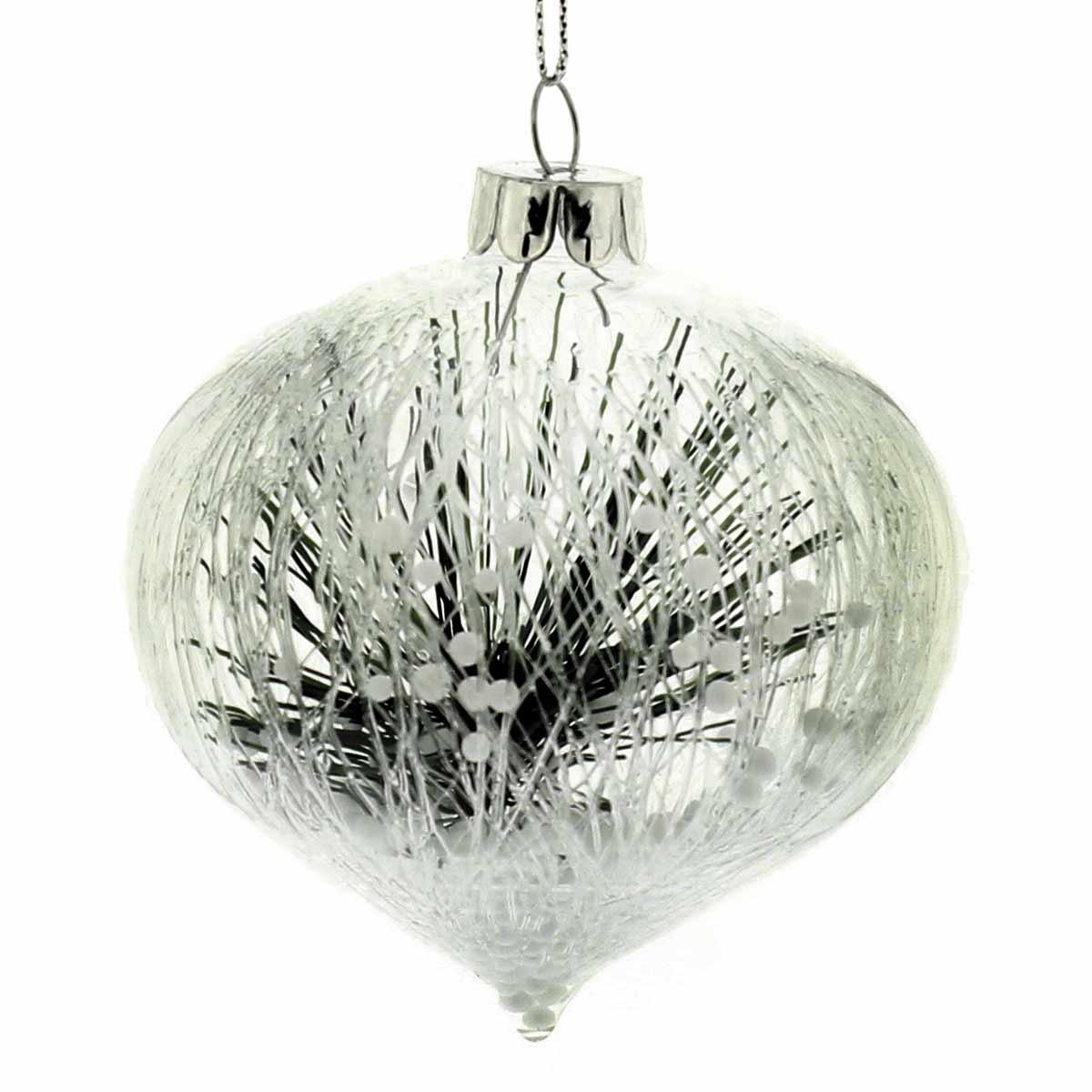 Festive Silver Glass Crackle Onion Christmas Bauble - 80mm