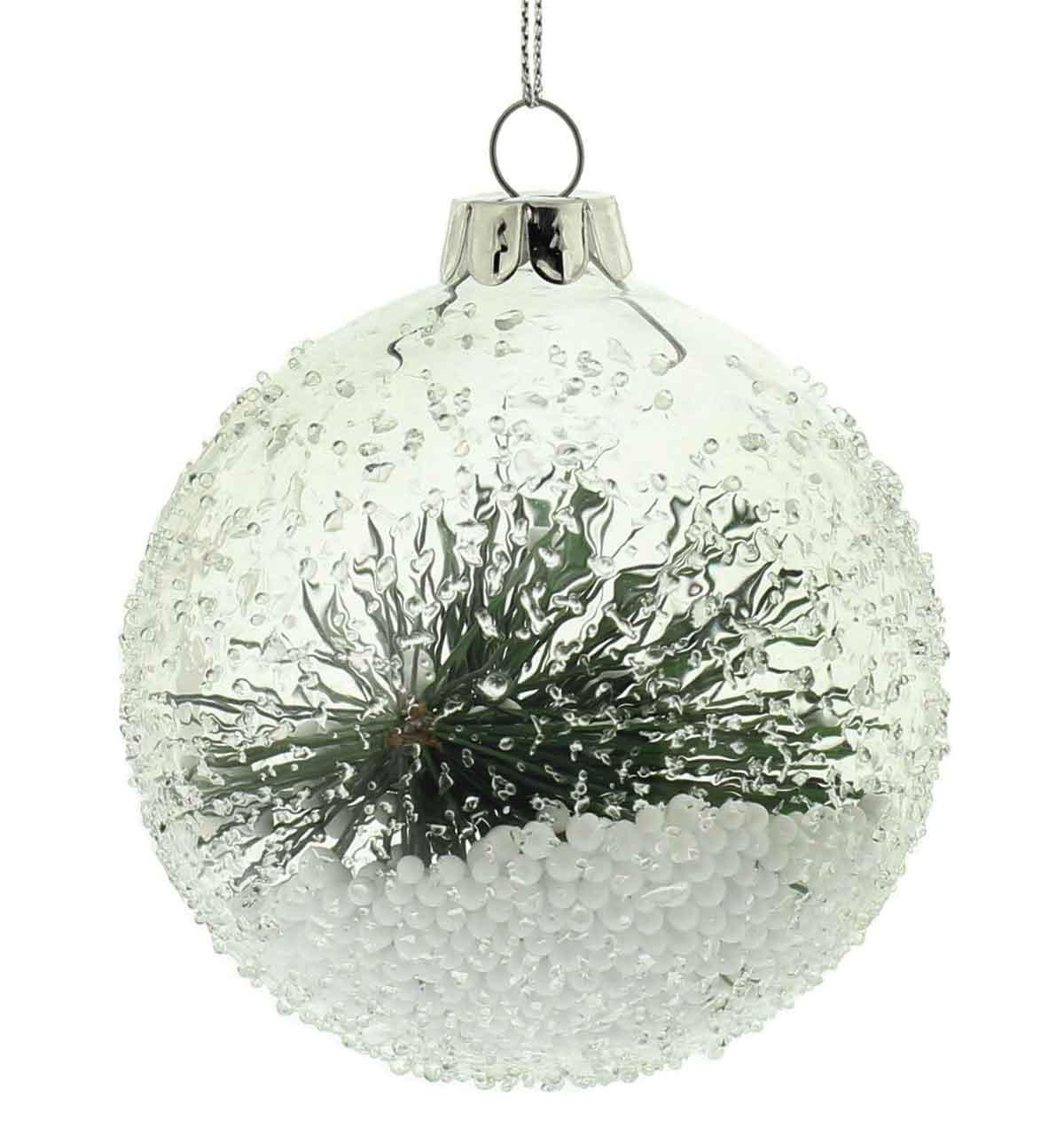 Festive Silver Glass Frosted Christmas Bauble - 80mm