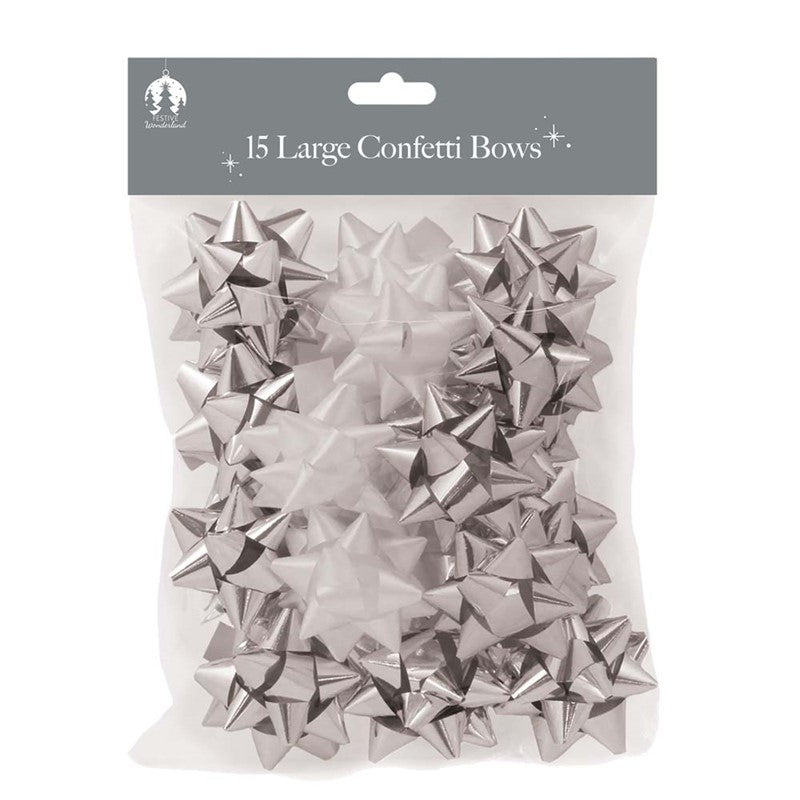 Christmas Bows Silver And White - 15 Piece